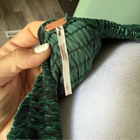 Free People Farrier A-Line Smocked Velvet Mini Dress Green Small - Picture 9 of 10